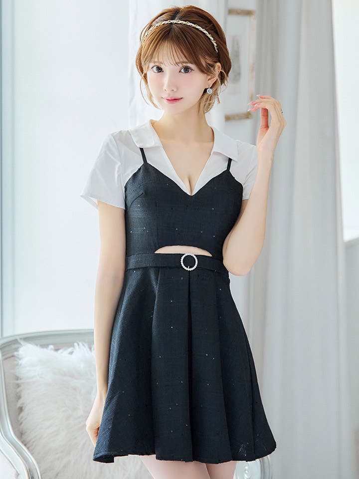 韓国っぽドレス ビスチェレイヤードドレス プリーツ[品番：SGRW0000152