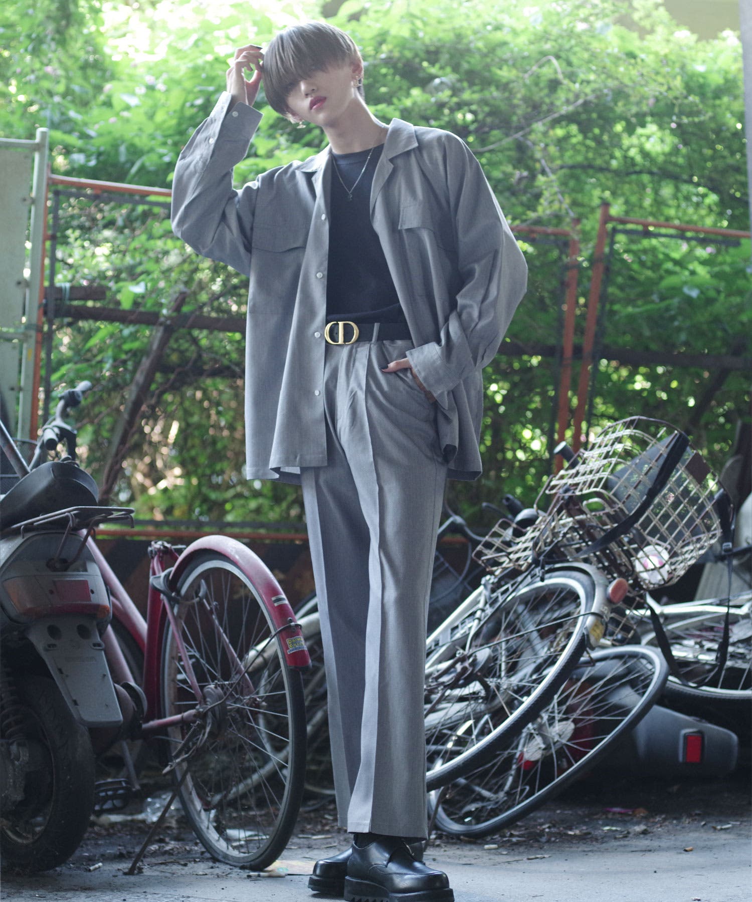 韓国メンズファッション 高見えセットアップ ダイヤモノグラム blackA.jpg