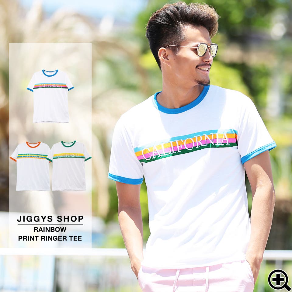 ◇レインボープリントリンガーTシャツ◇[品番：JG000010349]｜JIGGYS