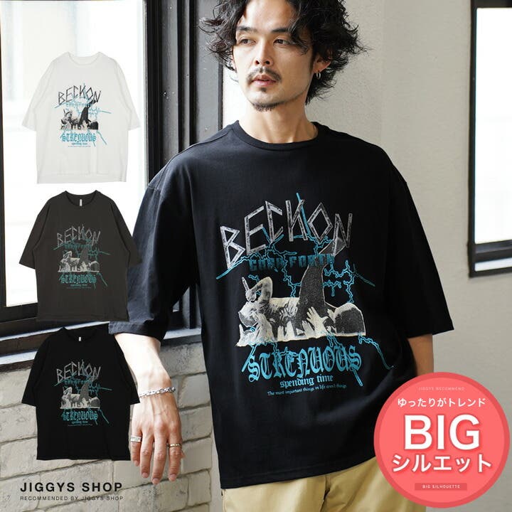新しいコレクション ◇天竺プリントT ロック◇[品番：JG000013934 BECKON ROCK トップス