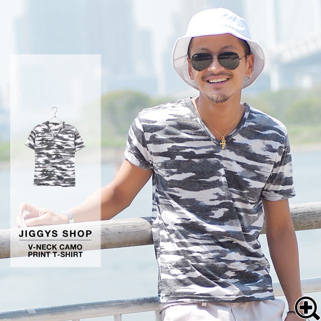 ◇Vネック 迷彩 プリントTシャツ◇Tシャツ[品番：JG000007753]｜JIGGYS
