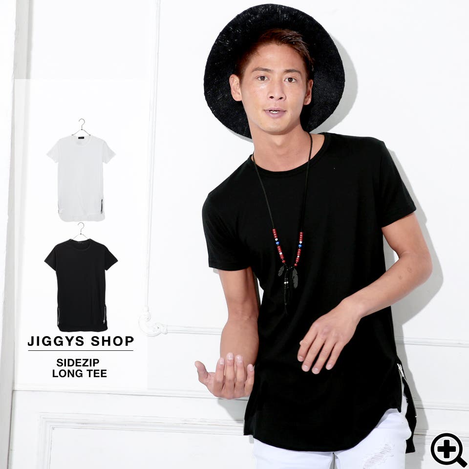 ◇裾サイドzipロング丈クルーネックTシャツ◇Tシャツ メンズ