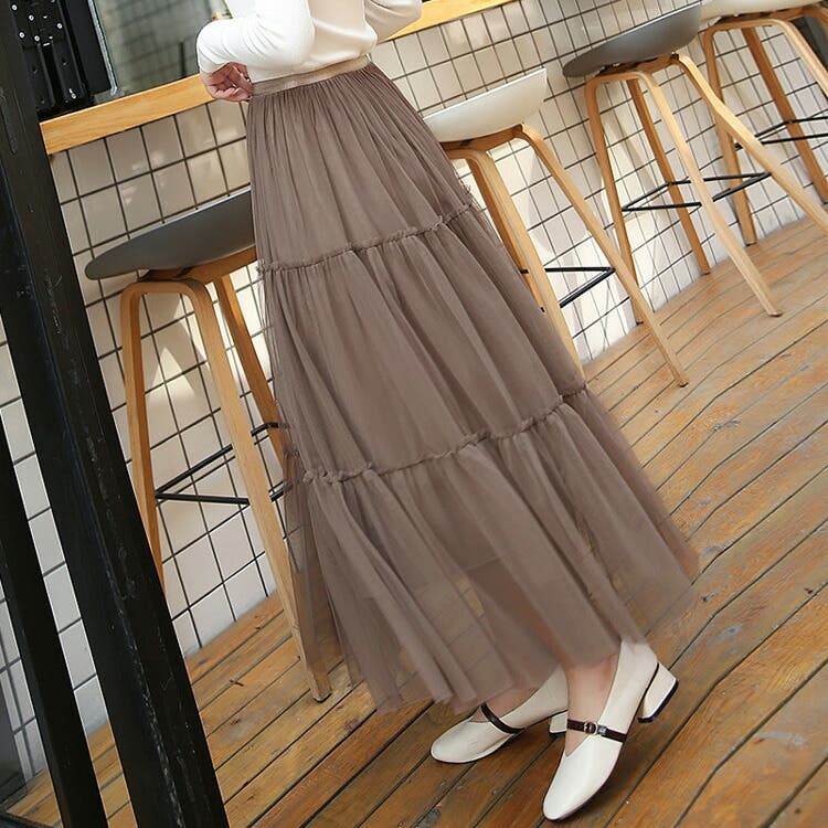 チュールスカート 全4色 ロングスカート[品番：JSFW0008356]｜JS