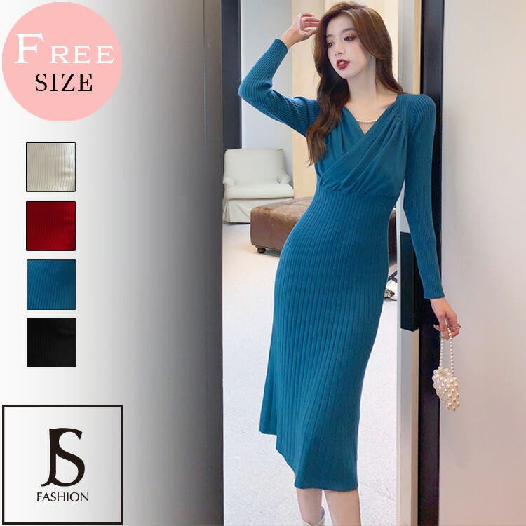 ニットワンピース 全4色 カシュクール[品番：JSFW0009819]｜JS