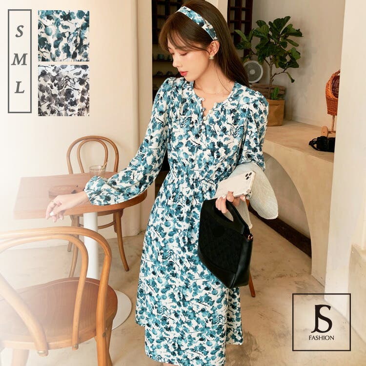花柄ワンピース Aラインワンピース 長袖[品番：JSFW0009409]｜JS