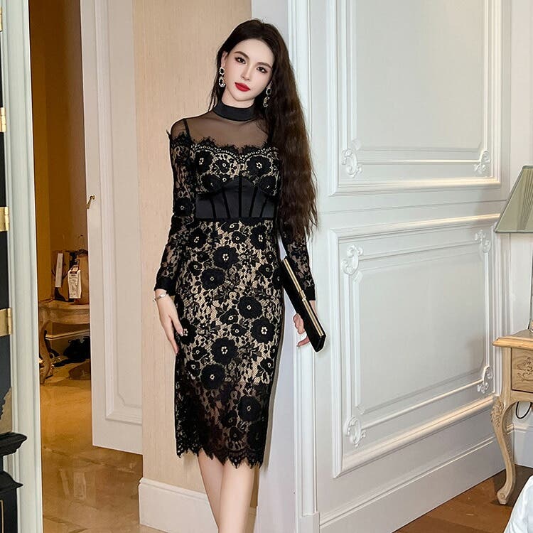 タイトワンピ レース ワンピース[品番：JSFW0012498]｜JS FASHION