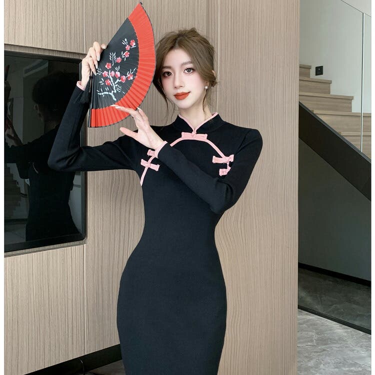 チャイナドレス風 ニットワンピース 全2色[品番：JSFW0012297]｜JS