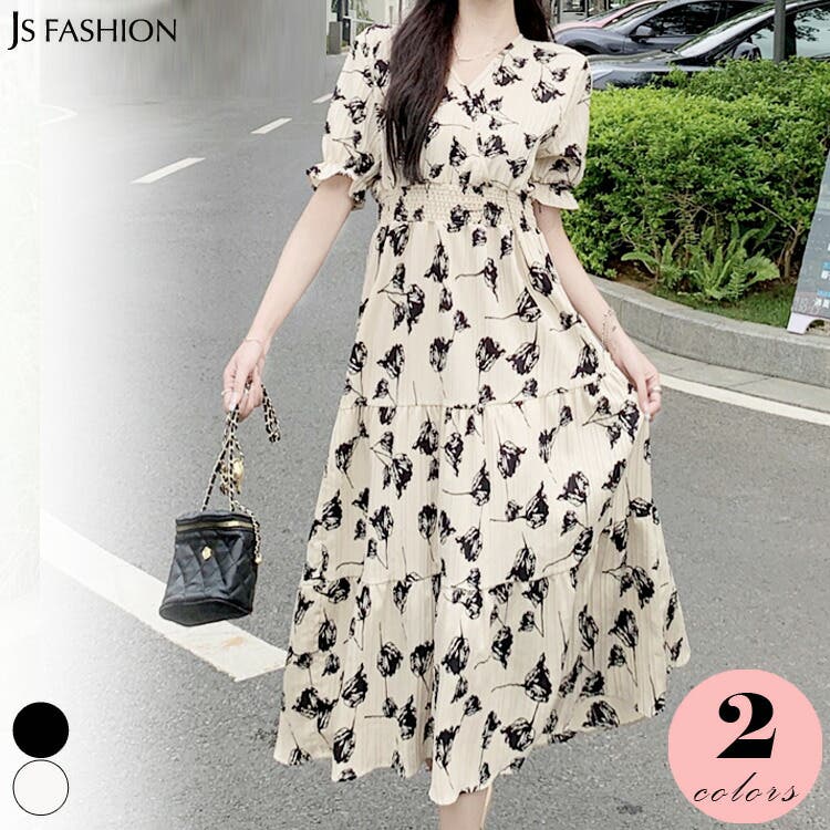 花柄ワンピース 全2色 カシュクール風[品番：JSFW0010297]｜JS