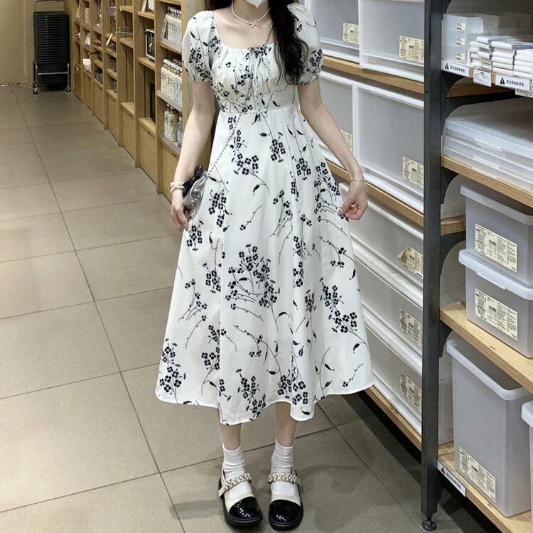 半袖 花柄 リボン柄 ワンピース スカートドレス ロングスカート jsx-xxx000060_10.jpg