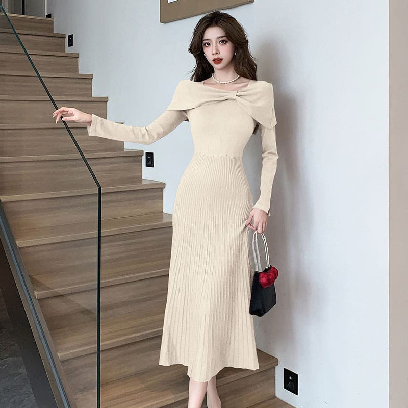 CHICWISH★ネックリボンニットワンピース☆ ニットワンピース 全3色 リボン風[品番：JSFW0014628]｜JS