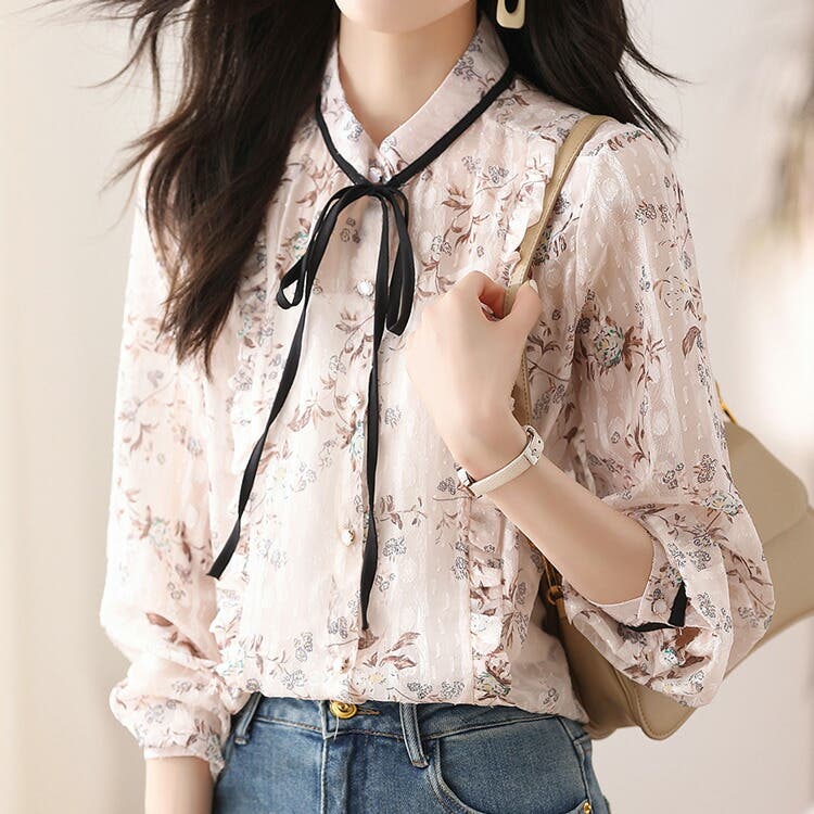 花柄ブラウス シースルー シアーブラウス[品番：JSFW0013241