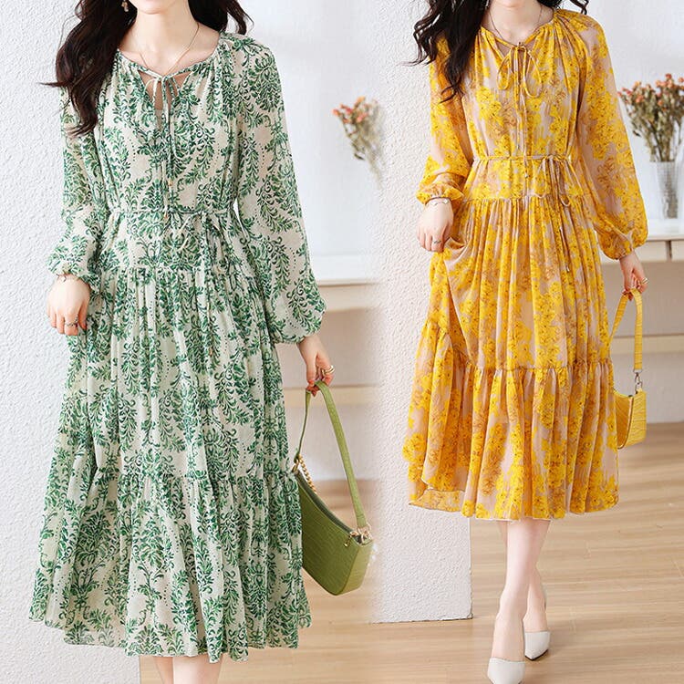 花柄ワンピース 全2色 ティアード[品番：JSFW0015381]｜JS FASHION