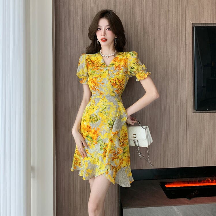 花柄 ワンピース 選べる2丈[品番：JSFW0013620]｜JS FASHION