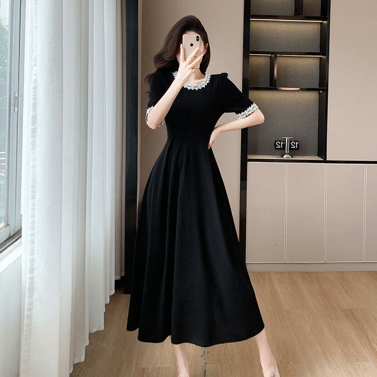 ワンピース Aライン 袖レース[品番：JSFW0013887]｜JS FASHION