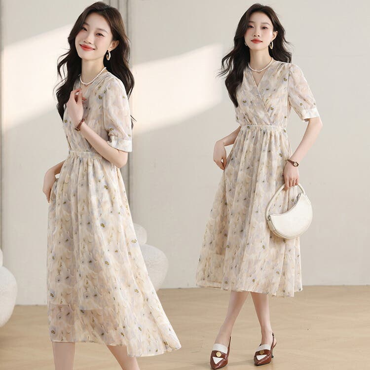 商品画像：☆ISABEL MARANT シルク100% シフォンワンピース 総柄 38 2