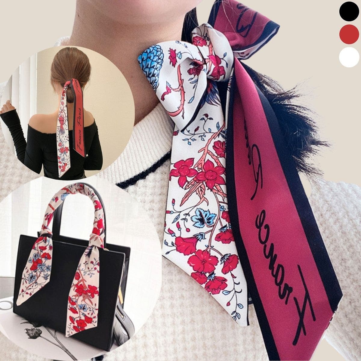 【新品・未使用】45R 細長いスカーフ　わかめ　花柄 ywsk00012.jpg