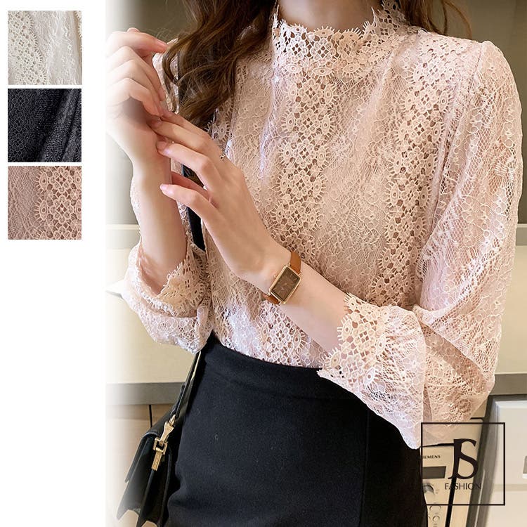 激安店舗 レーストップス 刺繍レースブラウス[品番：JSFW0007114 全3色 トップス