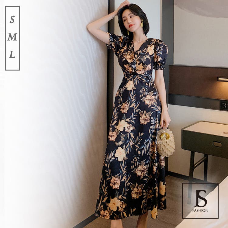 ロングワンピース 花柄 ドッキングドレス パーティー 2色 S~L 花柄ドッキングロングワンピース | Rlab store