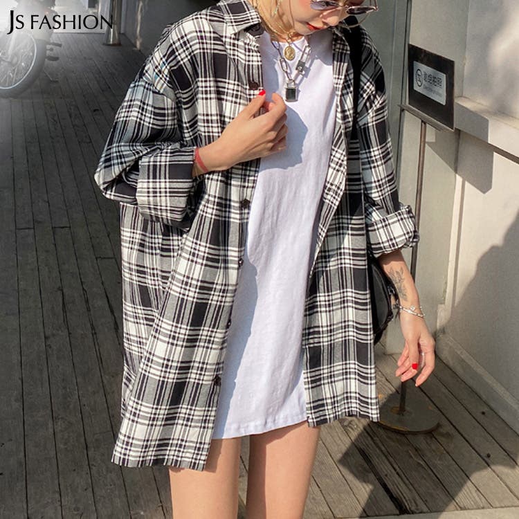 シャツトップス チェック柄 オーバーサイズ[品番：JSFW0007723