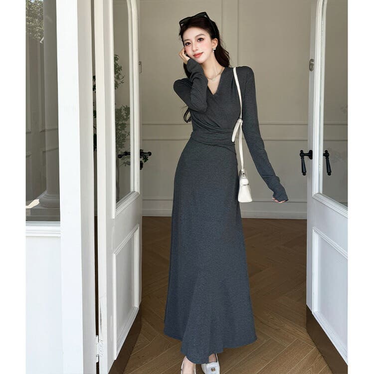 ワンピース 全2色 Vネック[品番：JSFW0014831]｜JS FASHION（ジェー