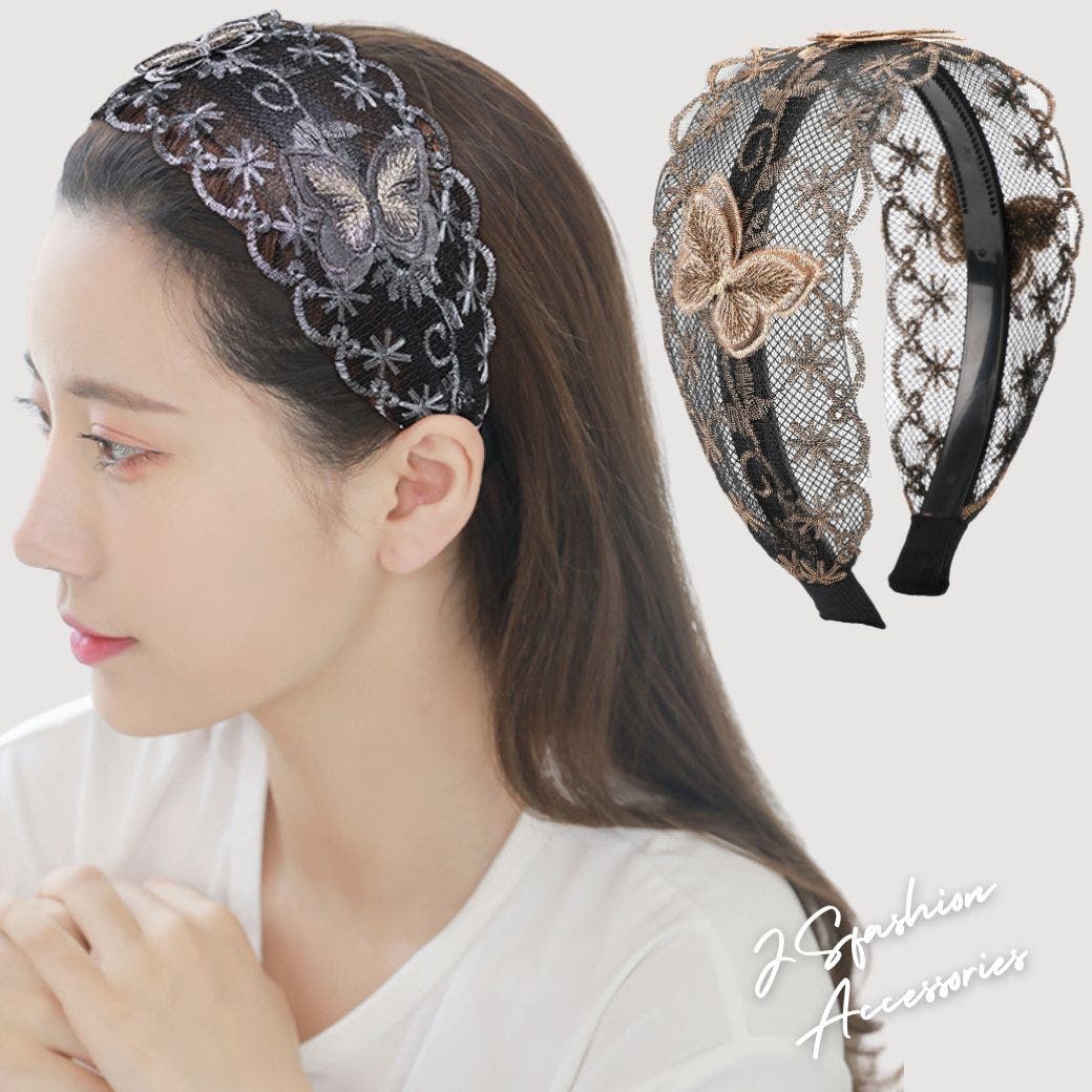 蝶モチーフ 刺繍レース カチューシャ[品番：JSFW0014905]｜JS FASHION