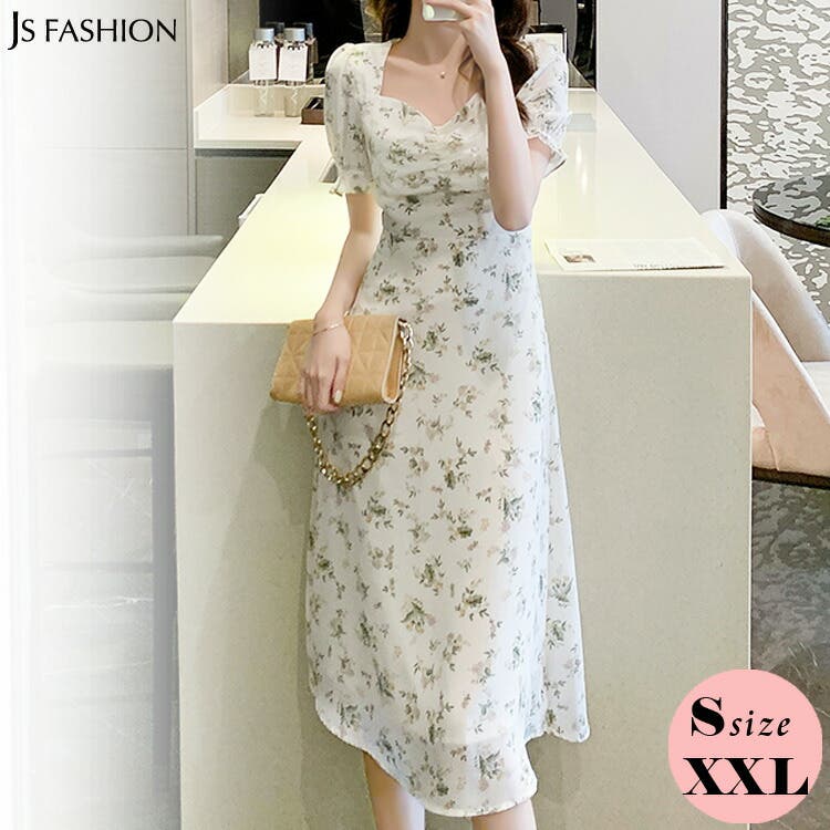 小花柄 ワンピース シフォン[品番：JSFW0010655]｜JS FASHION