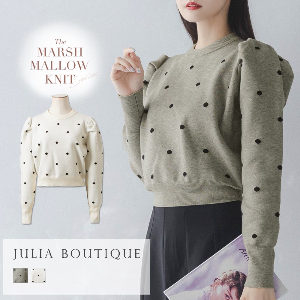 ドット柄パワショルニットトップス/23561[品番：BA000005622]｜JULIA