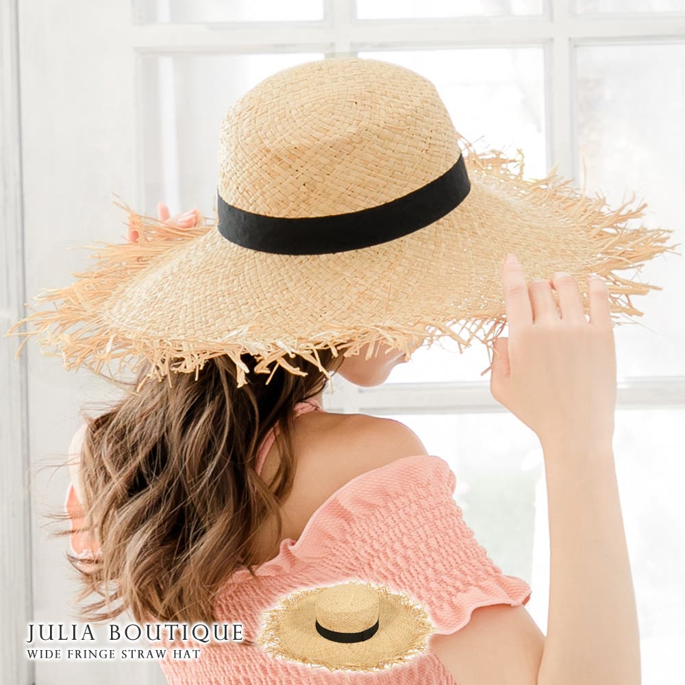 つば広フリンジストローハット帽子 [550134 帽子[品番：BA000004550