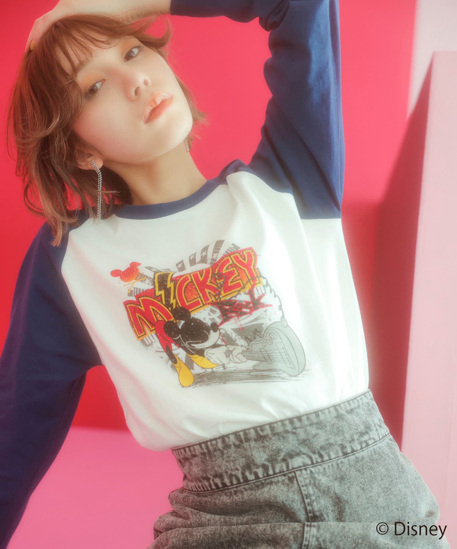 ディズニー】ミッキー/ラグランロングTシャツ【WEB限定】[品番