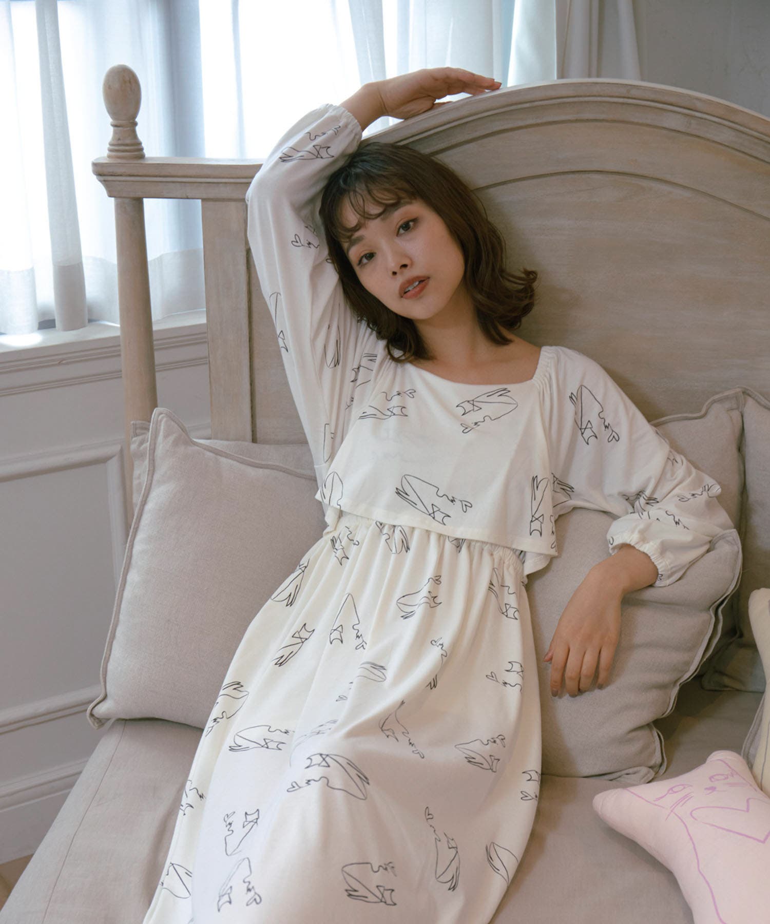 ViSage】【ViS CHAT】カットソーフリルスクエアネックワンピース[品番