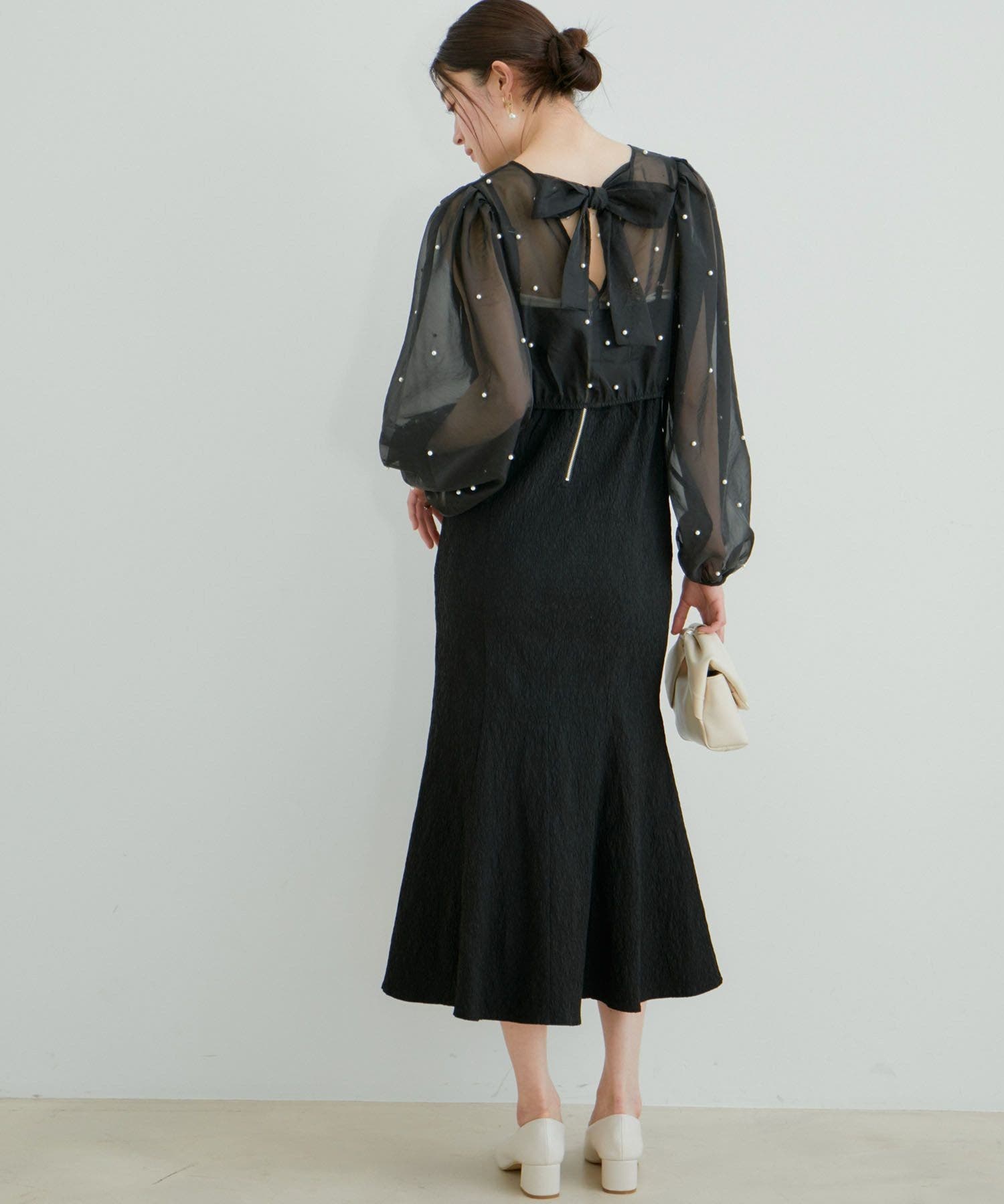 Lady】【VIS dress】パールブラウスジャガードワンピースセット