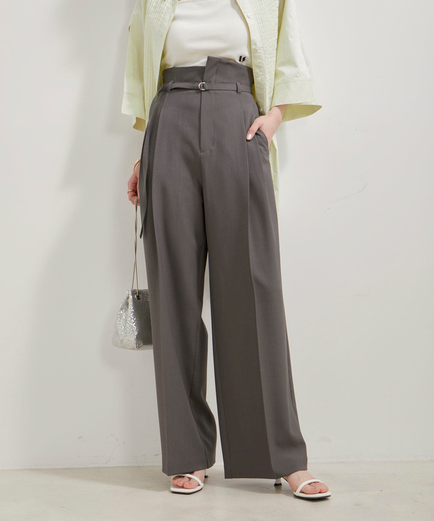RE ARRIVAL/再入荷 洗える】アシンメトリーハイウエストツイルワイド/スラックス パンツ