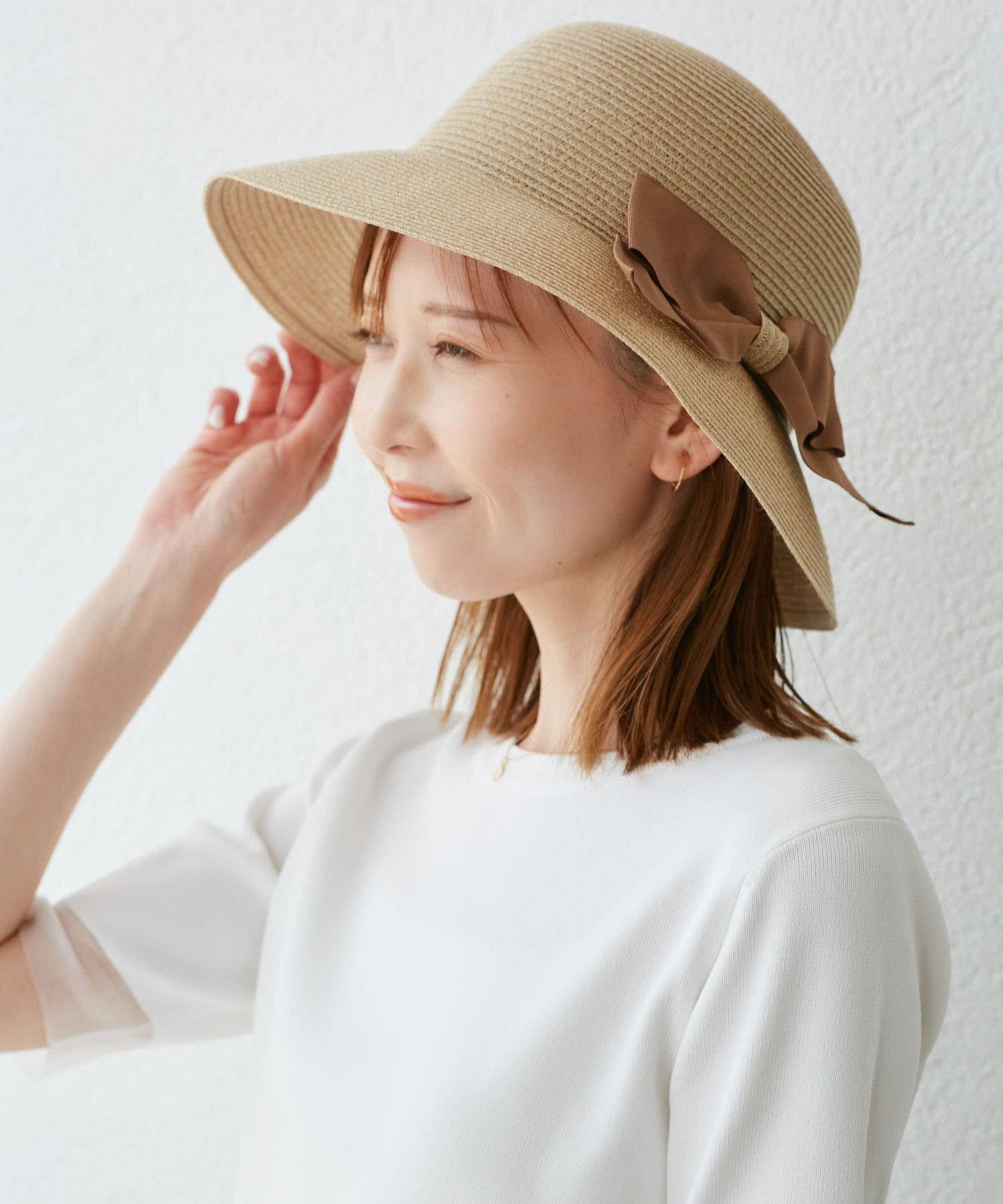 ハット■ブラウン 美品■防蚊　リボン付き2WAY 帽子 深め おしゃれ 接触冷感 撥水 uvカット リボン ハット レディース ガーデニングウェア