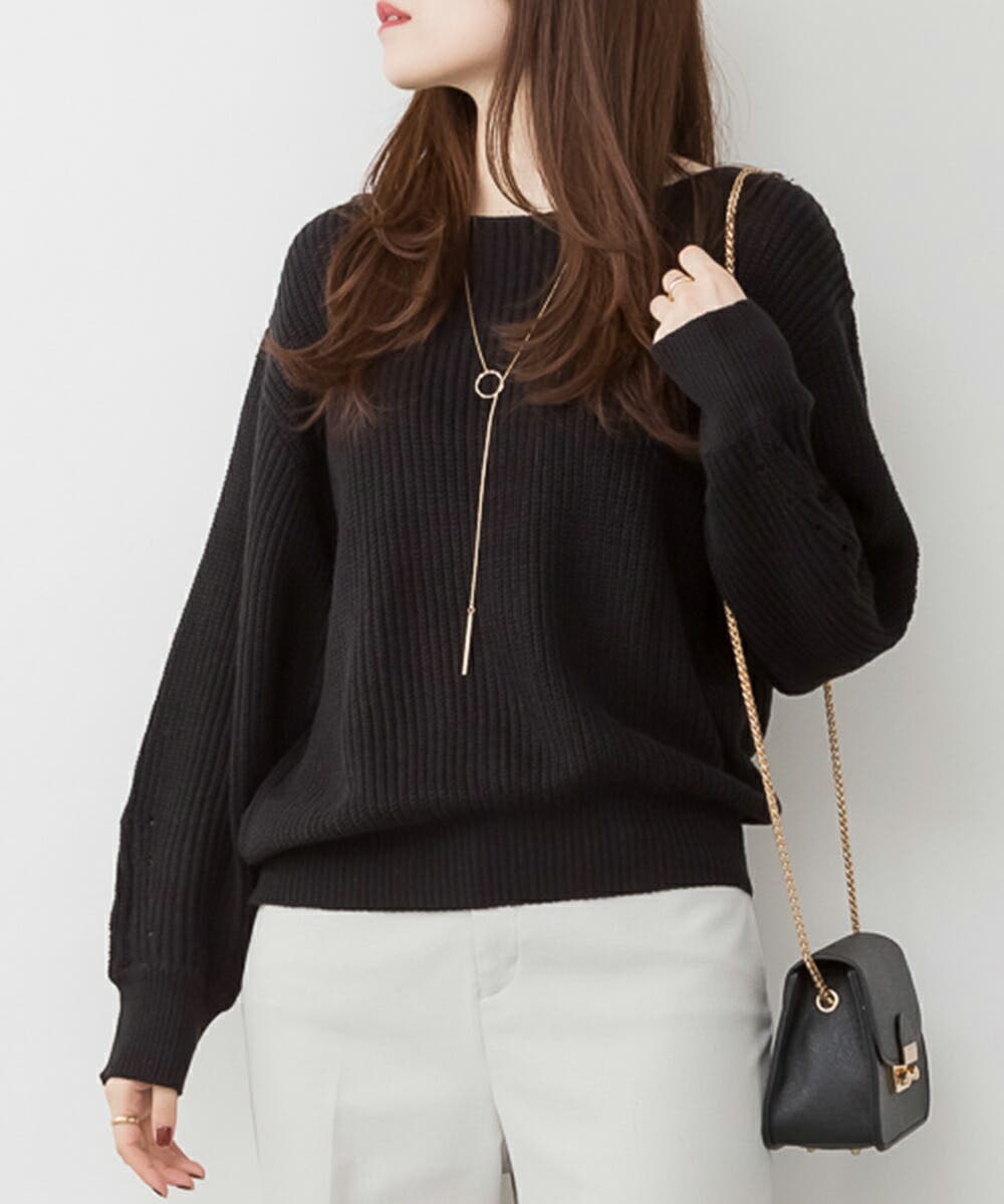 ボートネック畔編みセーター 冬 レディース[品番：BEKW0000686