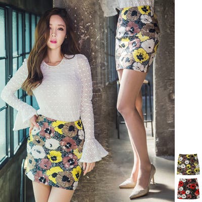 DABUWAWA 上品 キュート オシャレかわい 花柄のミニスカート 楽天市場】（S~M対応）思わず一目惚れ 女優気分 贅沢ジャガード