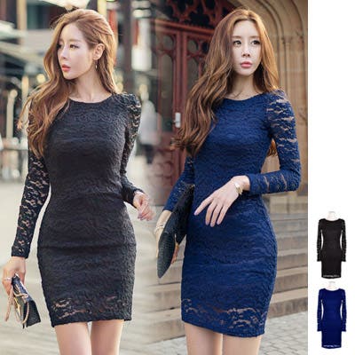 レースから透けて見える肌がセクシー♪総レースラウンドネック