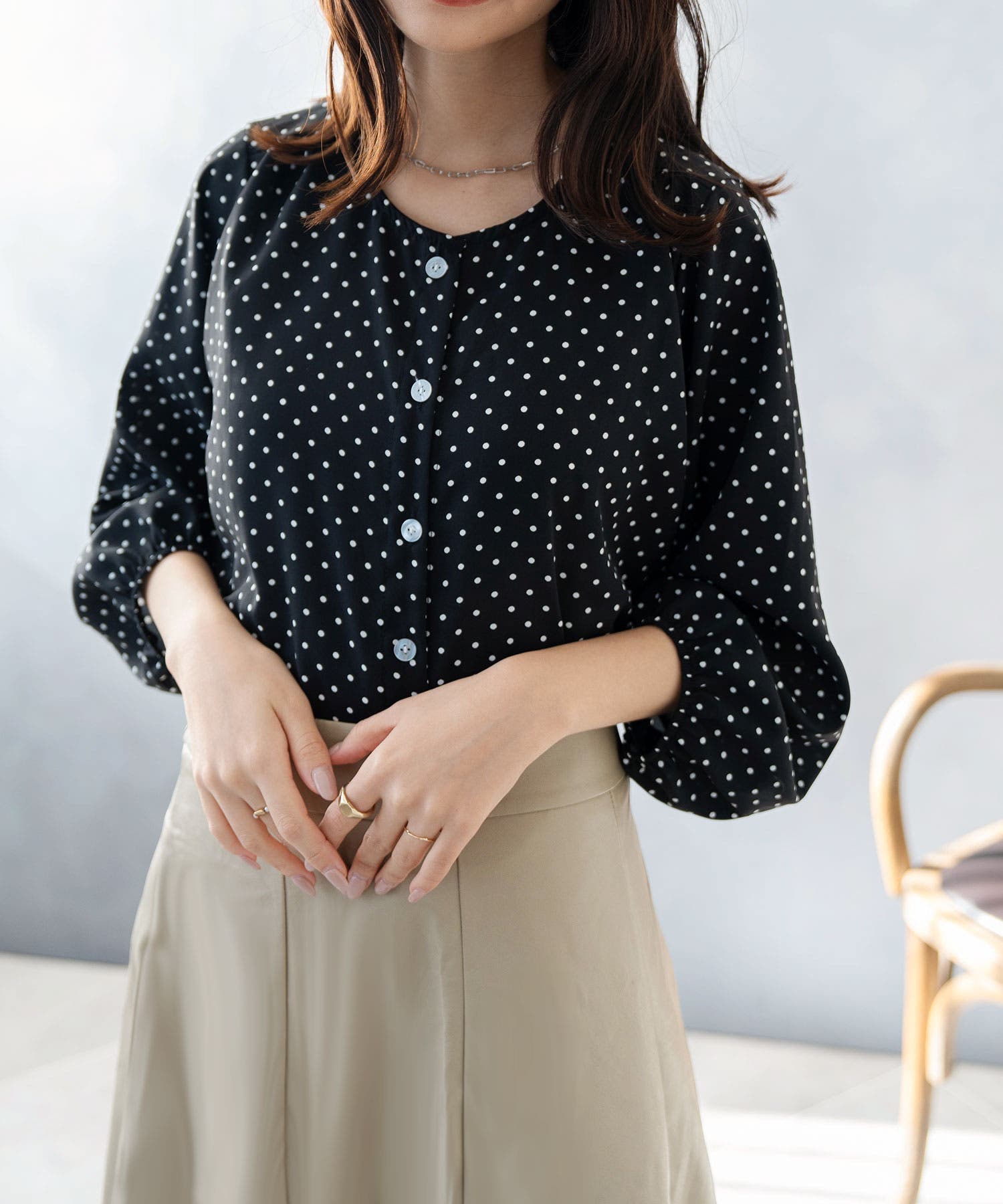 ドット柄ブラウス レディース トップス[品番：SHUK0001946]｜SHUSHU 