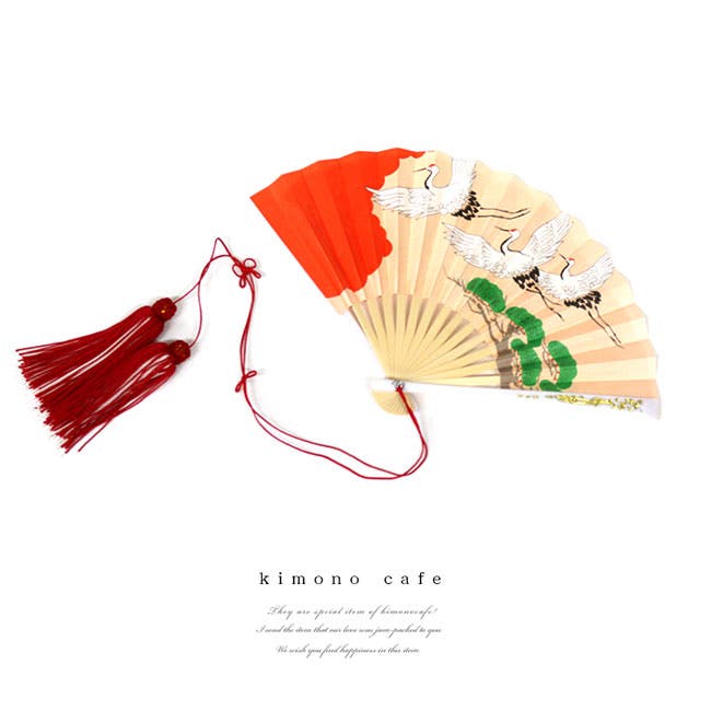 七五三用扇子 末広 鶴 房つき 七歳 7サイズ 四つ身 扇子単品[品番