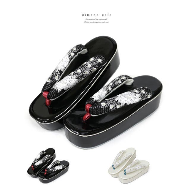 YUMI KATSURA 振袖 草履 厚底 牡丹・クジャク刺繍 白 孔雀 佐賀錦