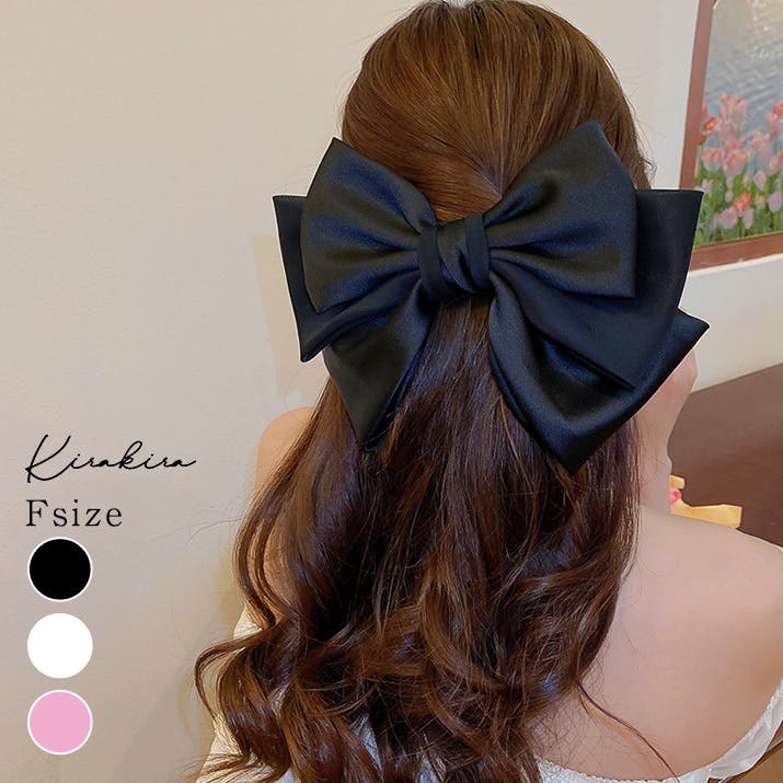 海外から輸入 サテンシフォンビッグリボンバレッタ 雑貨[品番 小物 ヘアアクセサリー