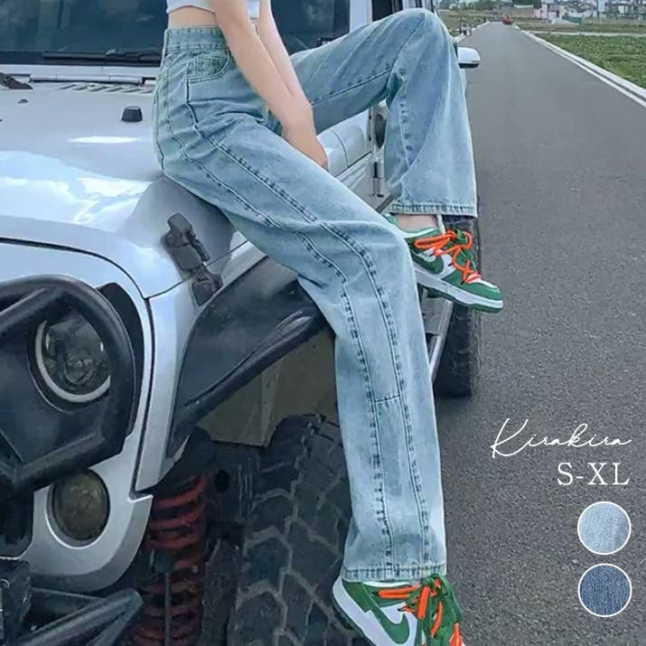 サイドラインストレートデニム 4サイズ セミワイドデニムパンツ