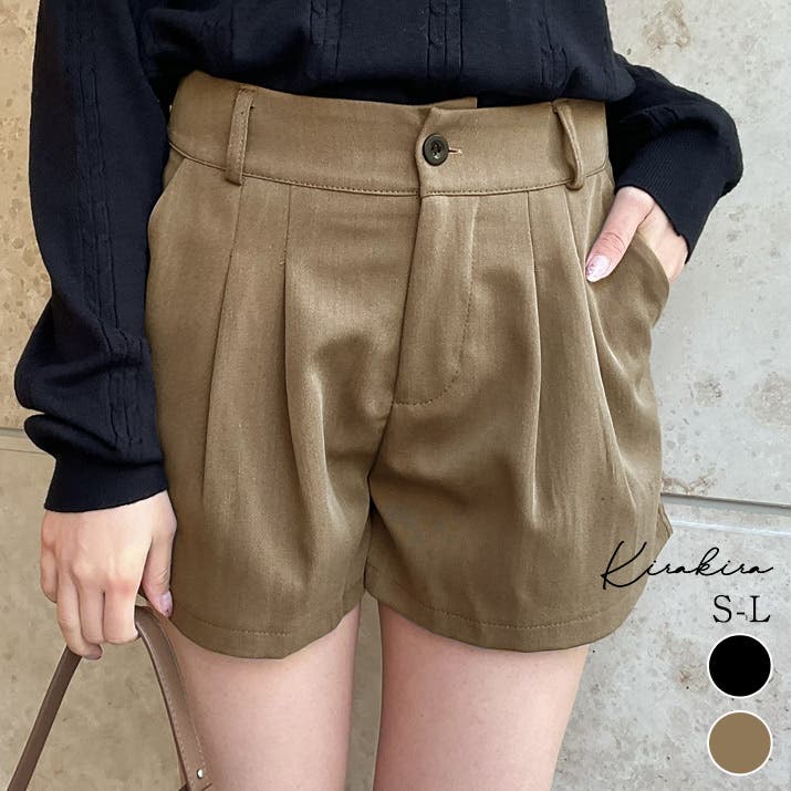 【大注目】 タック入りスラックスショートパンツ ボトムス[品番 全2色 パンツ