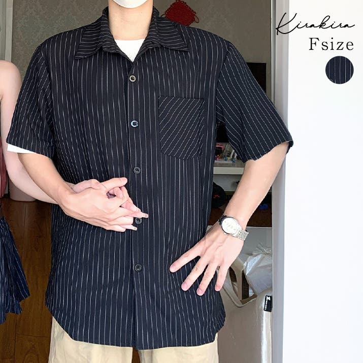 ユニセックスストライプシャツ ワンサイズ トップス[品番：IK000008204