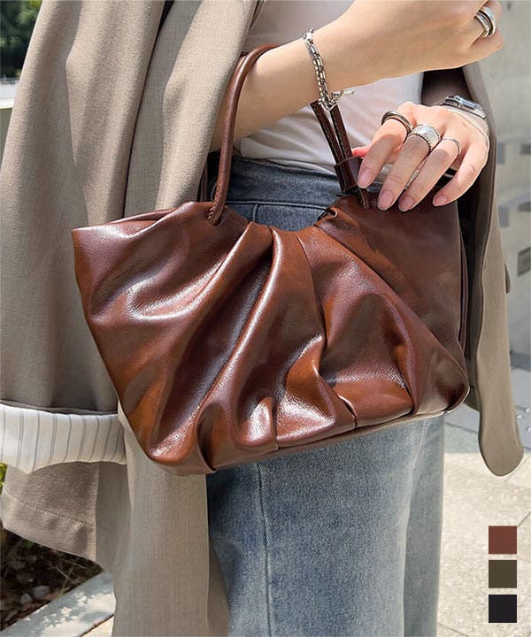 イッセイミヤケ Y2K ダークブラウンシュリンクレザー ハンドバッグ イッセイミヤケ Y2K ダークブラウンシュリンクレザー ハンドバッグ