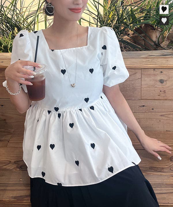 ハート刺繍ペプラムブラウス［C7121］[品番：KO000014454]｜KOBE