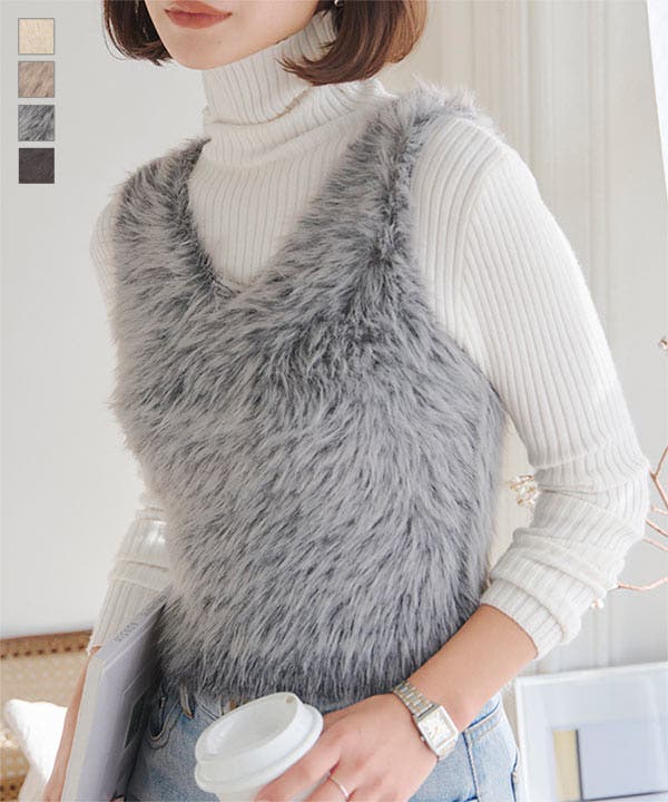 ミックスシャギーフェザーニットベスト［C7403］[品番：KO000014970