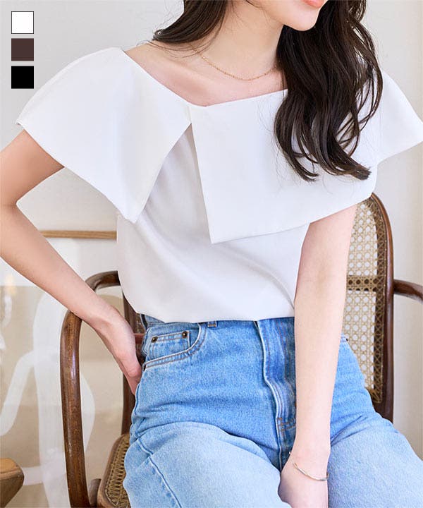 肩紐隠しテープ付きオフショルケープブラウス［C7509］[品番