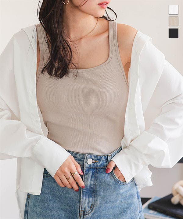 カップ付き スクエアネックリブタンクトップ［C7519］[品番
