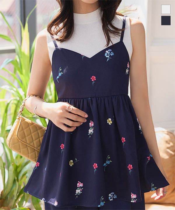 ハートネックフラワープリントキャミトップス 花柄 総柄[品番