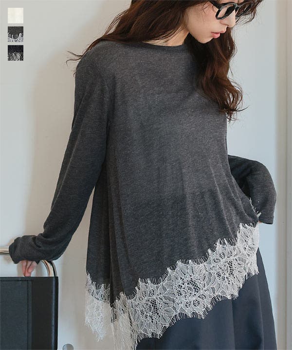 裾レースシアートップス 裾レース シアートップス[品番：KO000015781